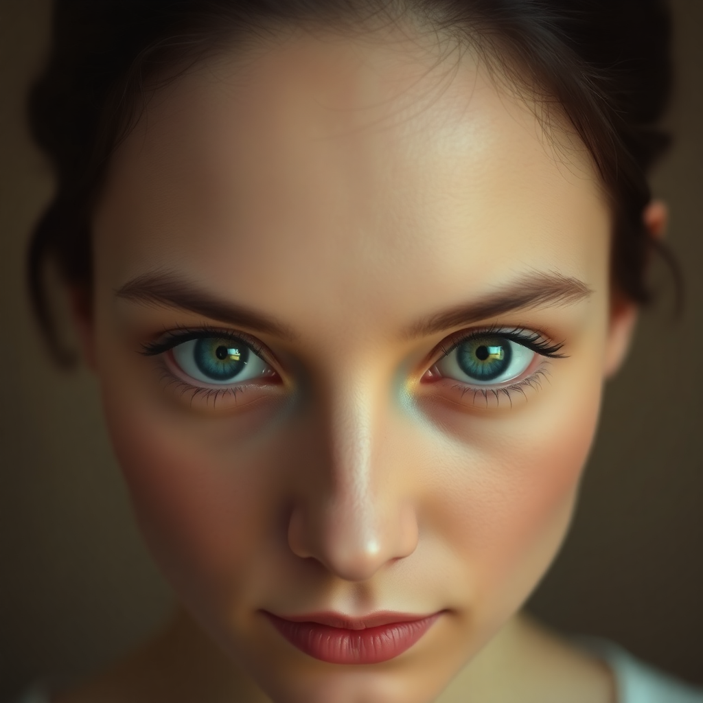 A classical portrait highlighting the eyes with a warm color palette.
