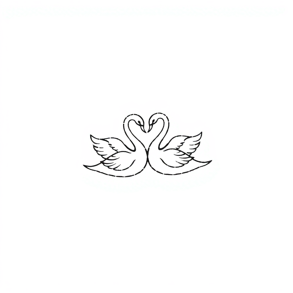 Minimalist tattoo design featuring four swans intertwined in a circular formation, symbolizing sisterhood and unity.