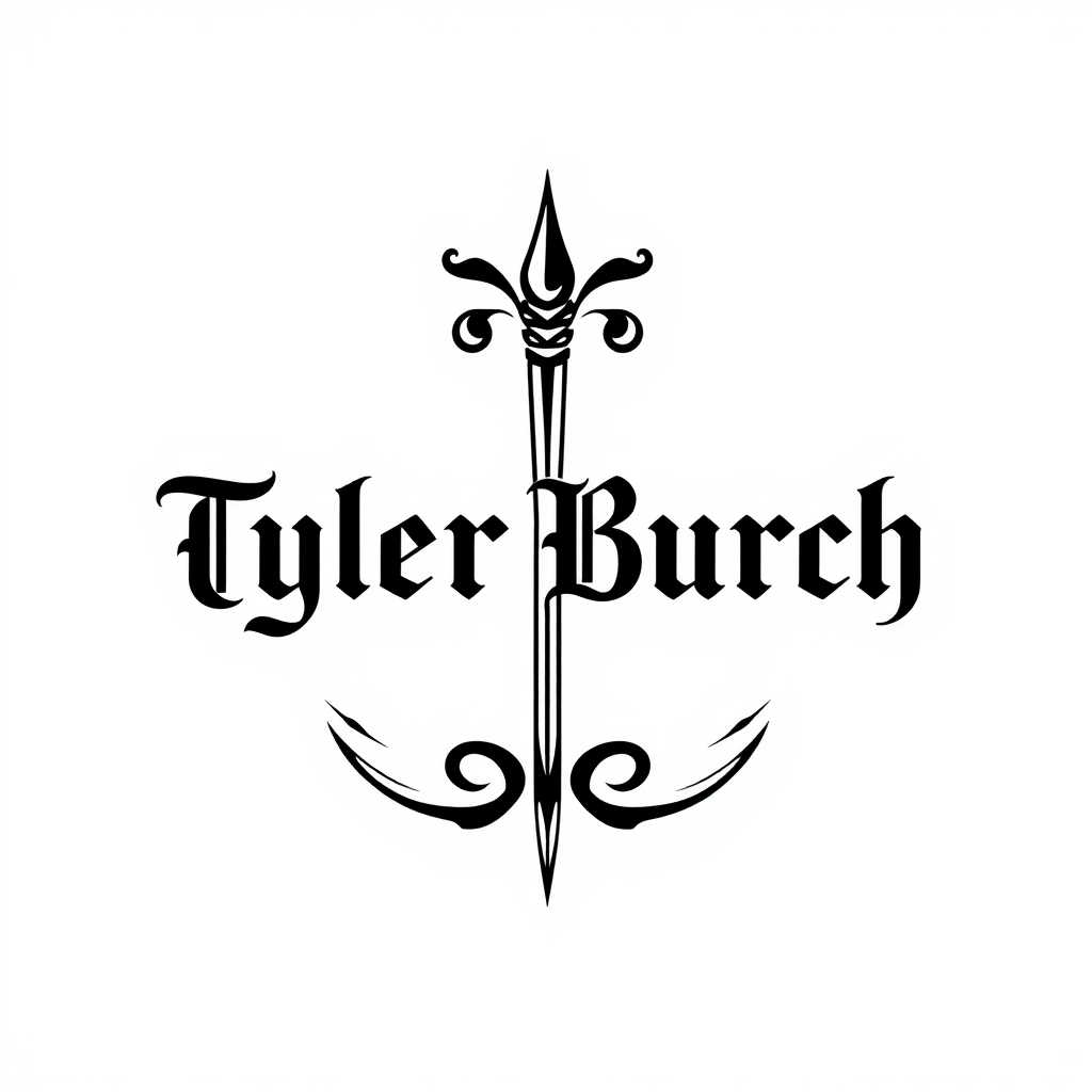 Black and white vector logo of "Tyler Burch" featuring tattoo elements like ink drops and needles, symbolizing personal branding.
