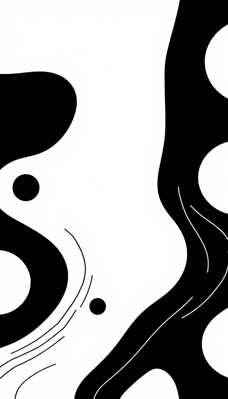 Minimalist black and white wallpaper featuring fluid patterns and geometric shapes, perfect for abstract design enthusiasts.