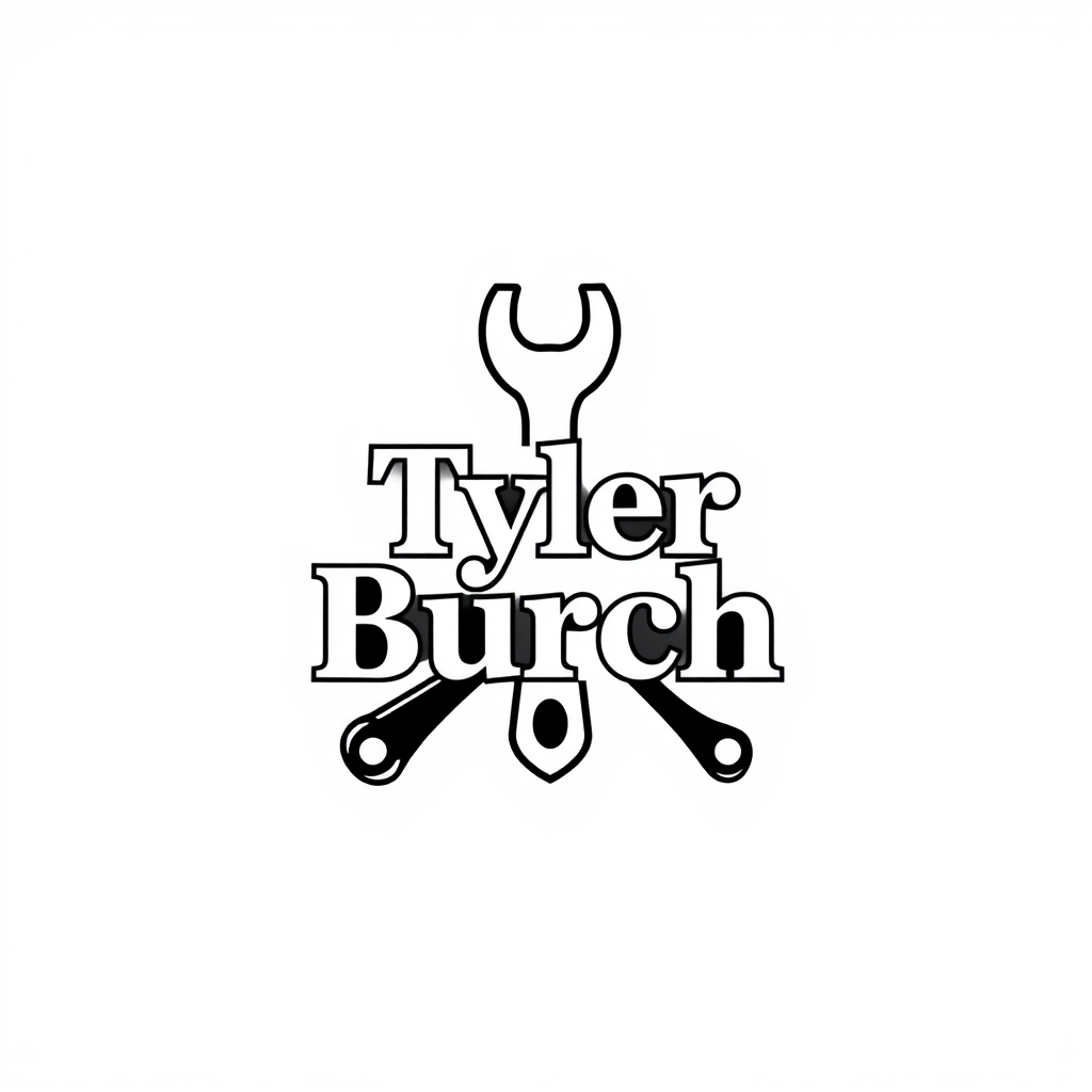 Black and white vector logo featuring "Tyler Burch" with abstract shapes symbolizing creativity and versatility on a white background.