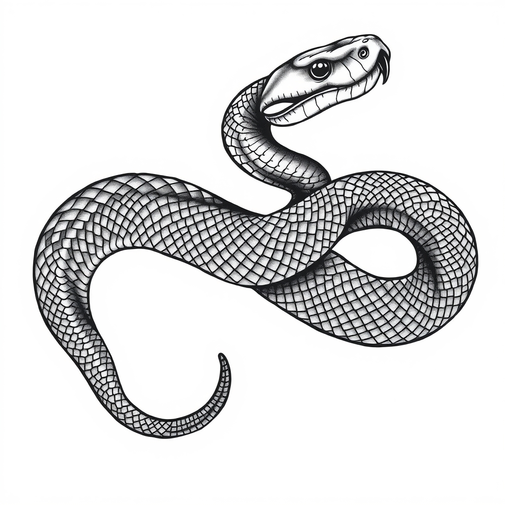 realistic snake tattoo with intricate scales and shading, large size, solid white background
