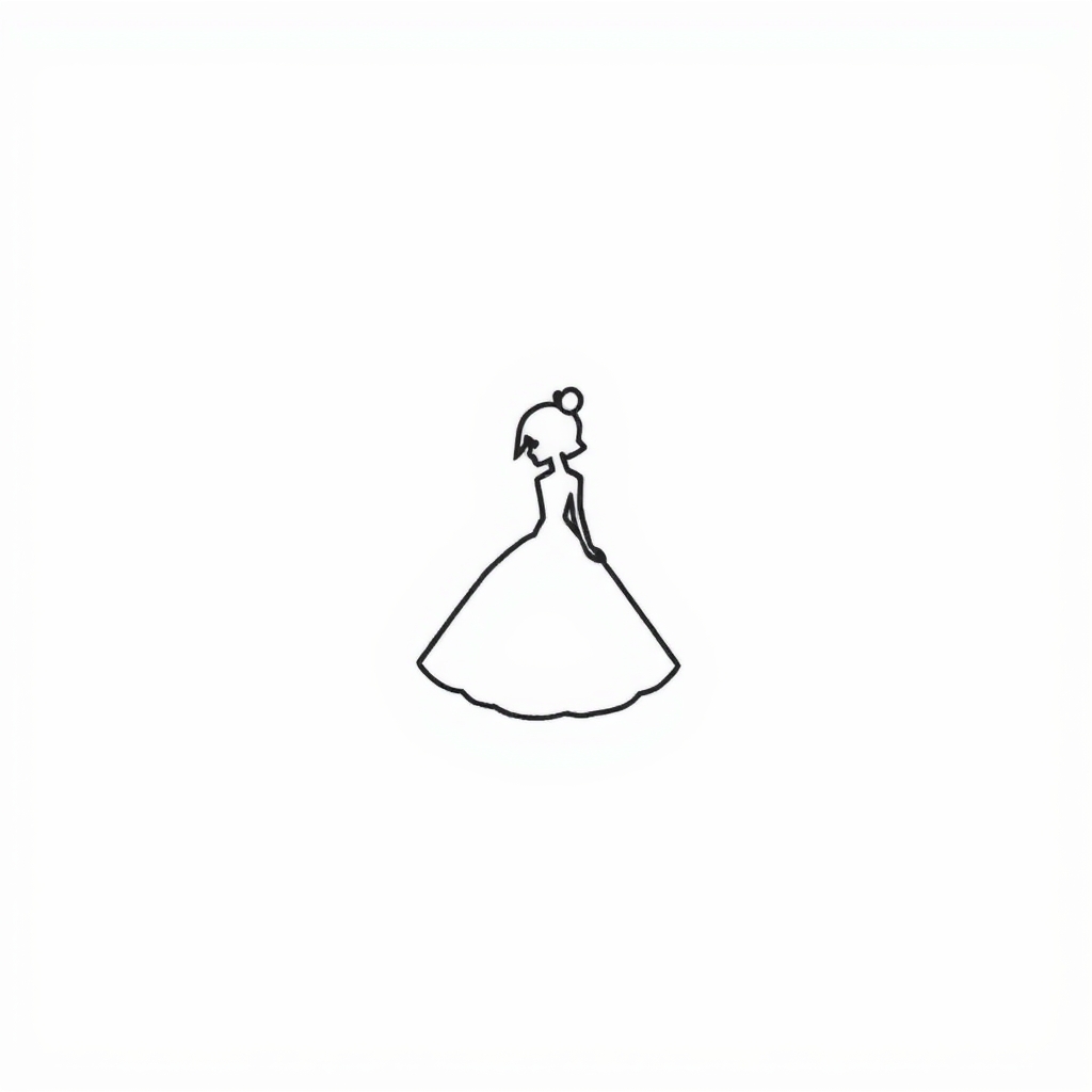Simple small tattoo of a Barbie silhouette, solid black lines on a solid white background 
