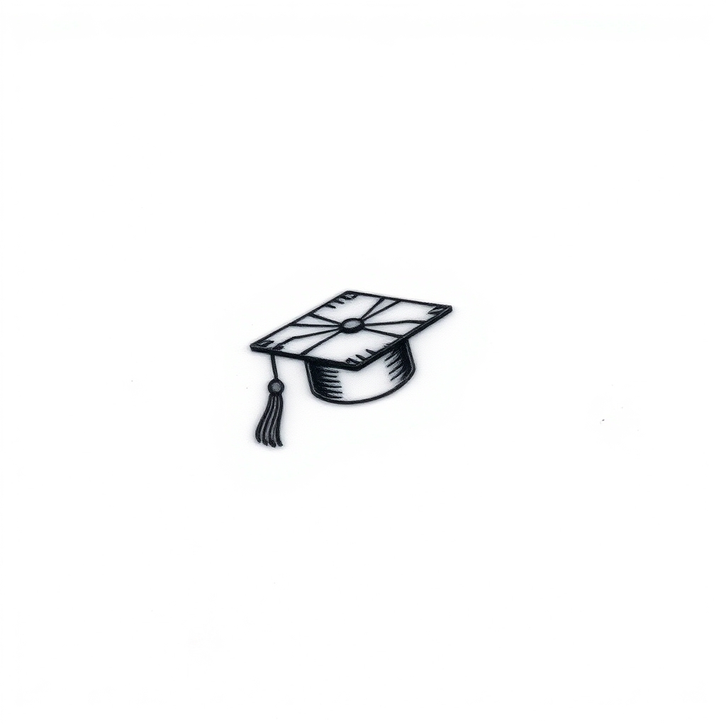 Intricate tattoo design of a graduation cap with a flowing tassel, symbolizing academic victory and achievement on a white background.