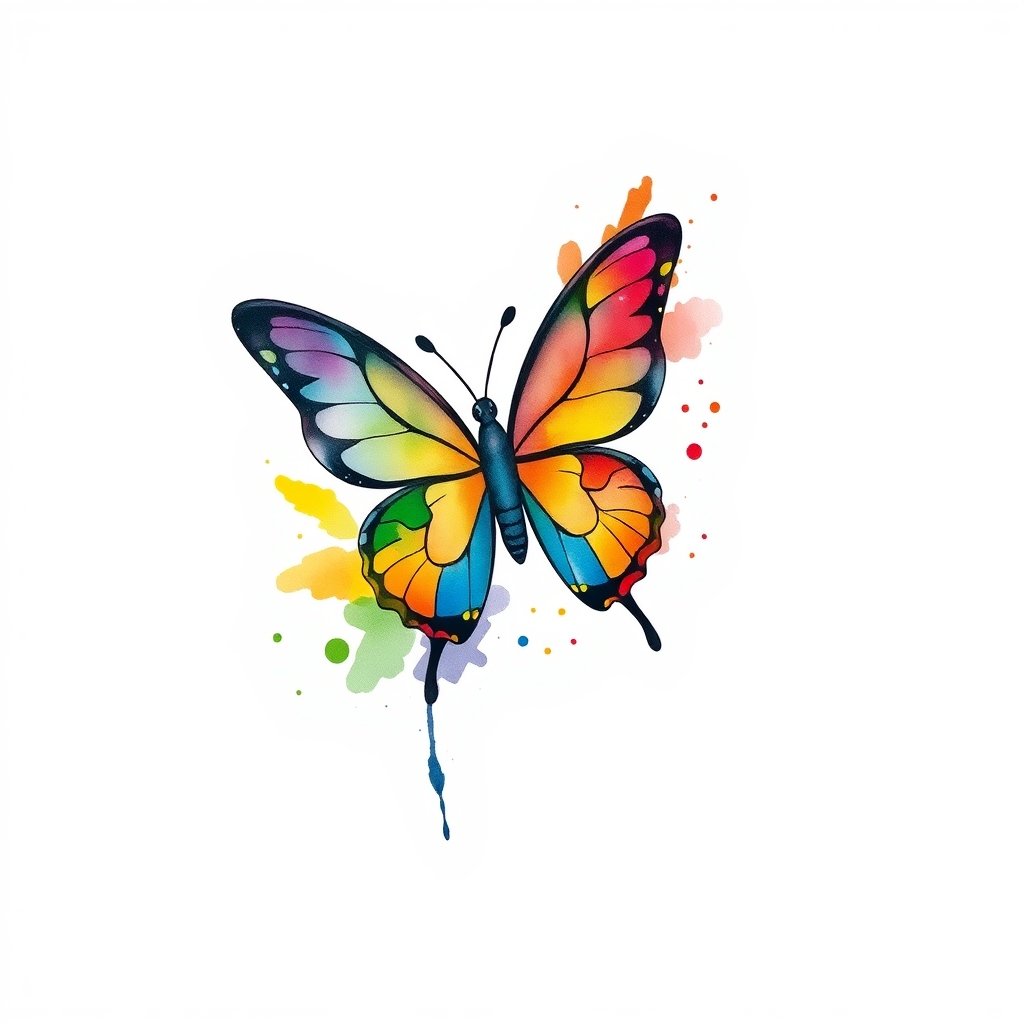 Vibrant watercolor tattoo design featuring a puzzle piece and butterfly, symbolizing autism awareness for daughters.