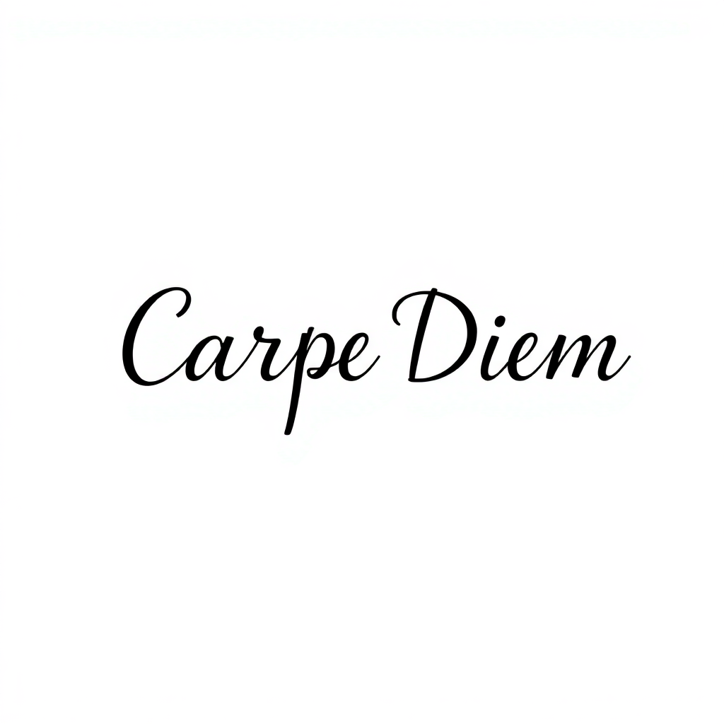 Handwritten style tattoo script of "Carpe Diem" on a solid white background.

