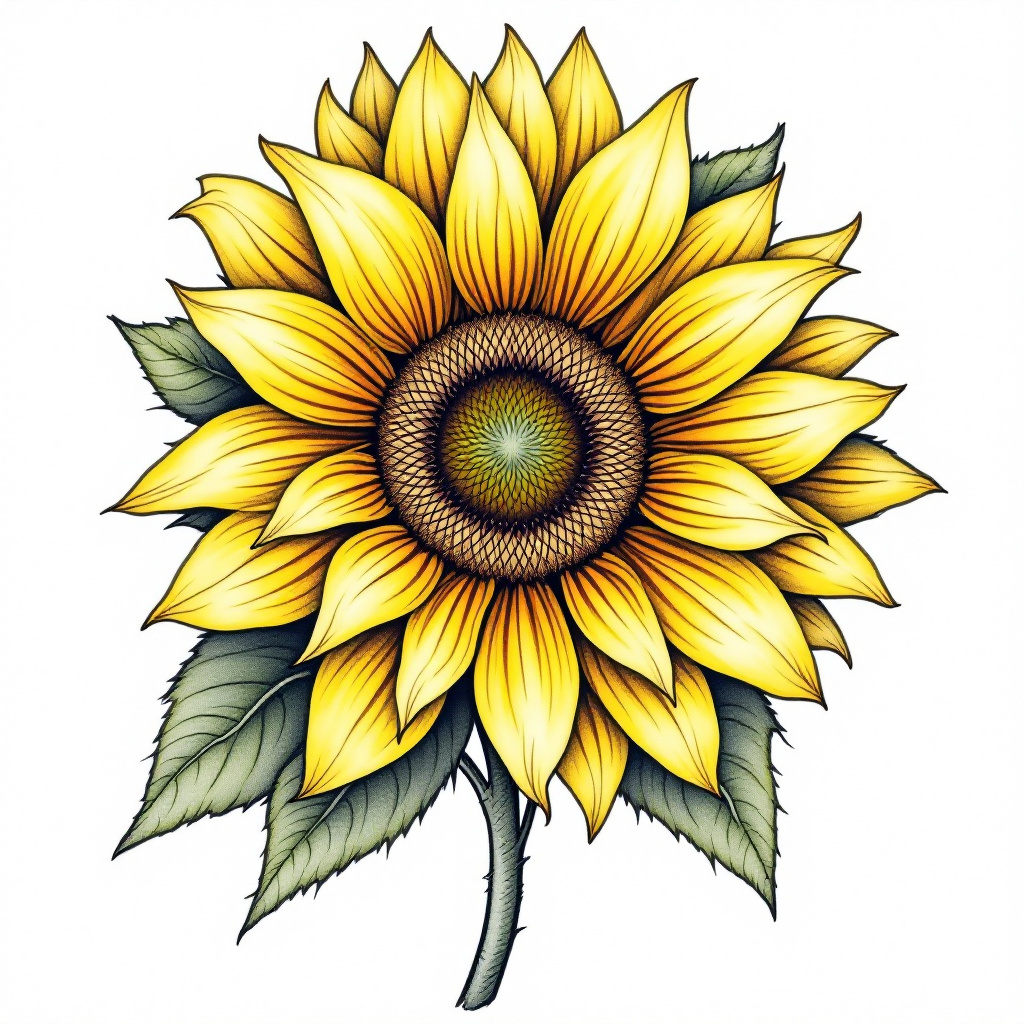 Realistic sunflower tattoo design featuring intricate petals and a vibrant center, perfect for inspiration from a tattoo generator.