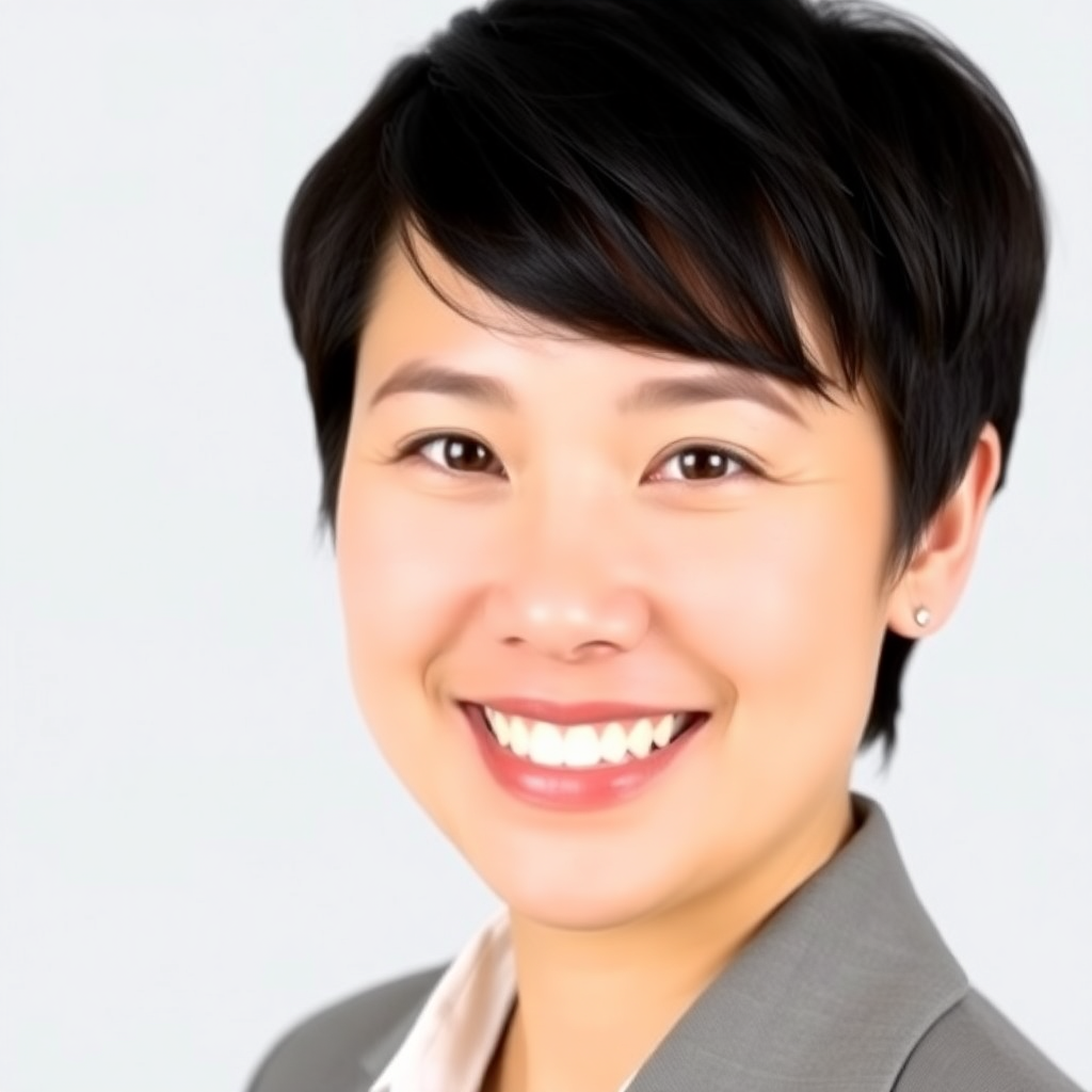 Professional LinkedIn profile portrait featuring a smiling individual in business attire against a neutral background, showcasing approachability.