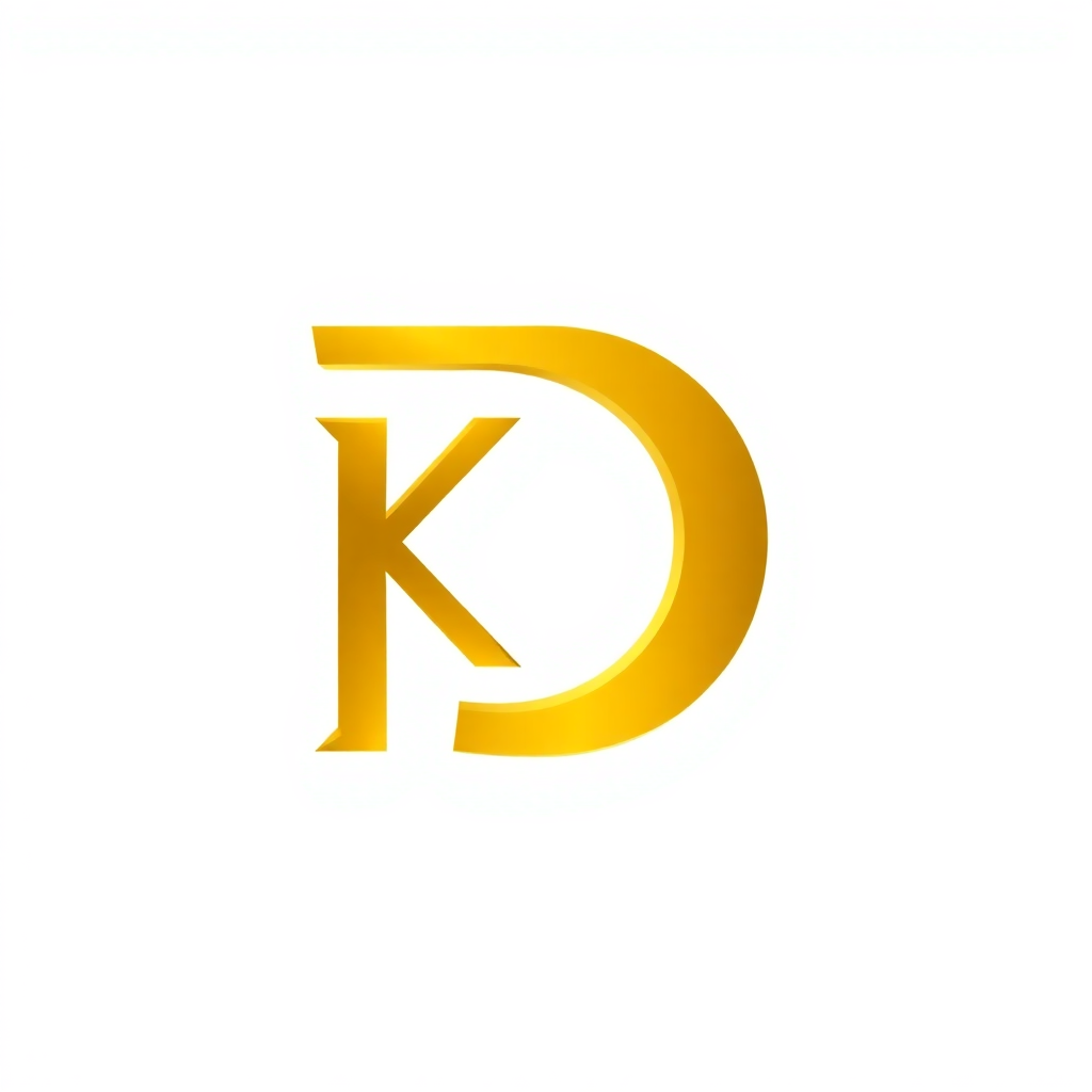 "Gold vector graphic logo of KD, solid WHITE background, simple minimal –no realistic photo details" 