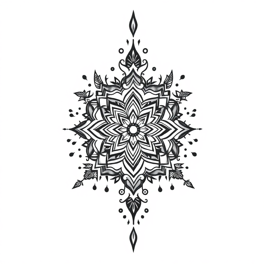 Traditional Afghan tattoo design featuring intricate geometric patterns on a solid white background, showcasing cultural motifs.