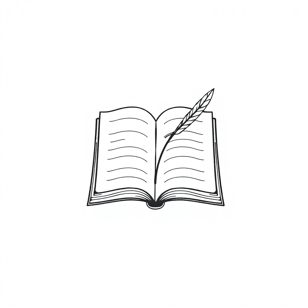 Minimalist tattoo design featuring an open book and a quill, embodying simple book tattoo ideas for literary enthusiasts.