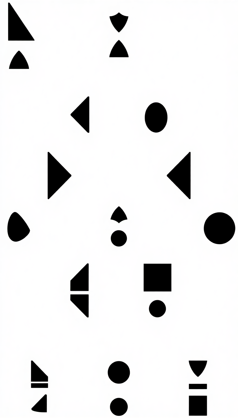 Minimalist mobile wallpaper featuring a white background with black geometric shapes, including triangles, circles, and squares.
