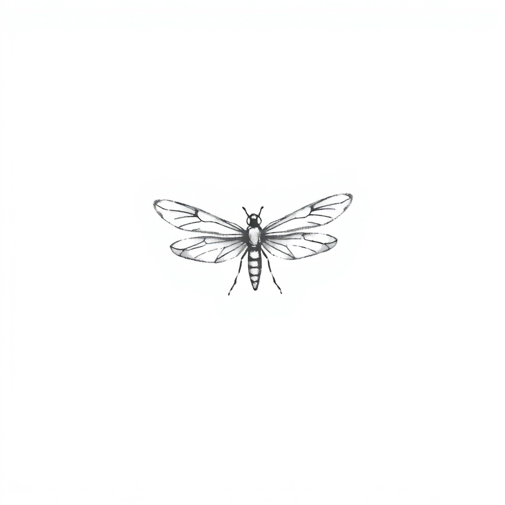 small minimalist black ink simple firefly outline tattoo on solid white background
