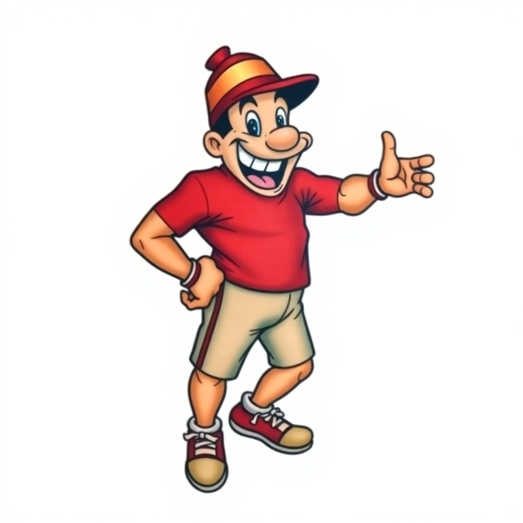 Detailed tattoo of Brutus Buckeye in vibrant colors, showcasing his smiling face and iconic hat against a solid white background.