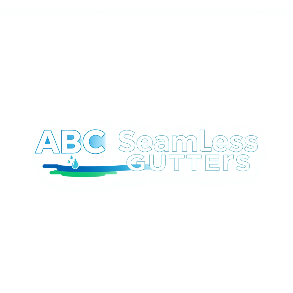 Blue and green vector graphic logo for ABC Seamless Gutters featuring water droplets on a solid white background.