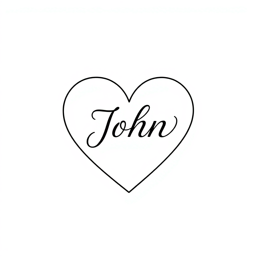 Classic heart tattoo design featuring the name "John" in elegant script, ideal for a personalized name with heart tattoo.