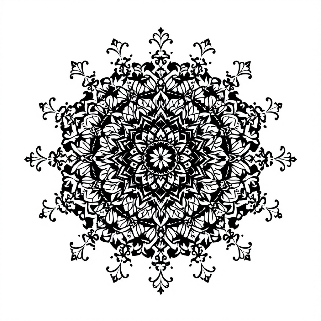 Intricate full-circle mandala tattoo design with detailed geometric and floral patterns on a bright white background.