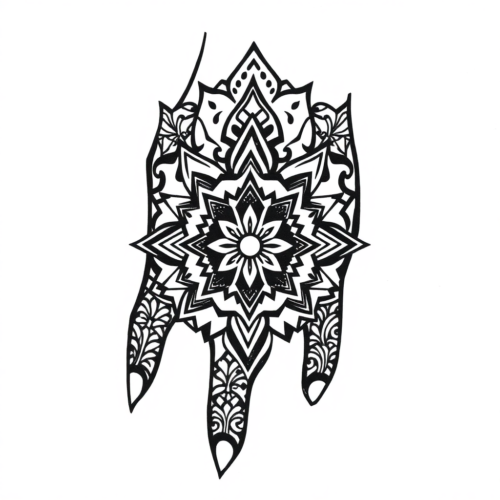 Geometric blackout hand tattoo featuring intricate patterns and bold black areas, perfect for blackout tattoo ideas.