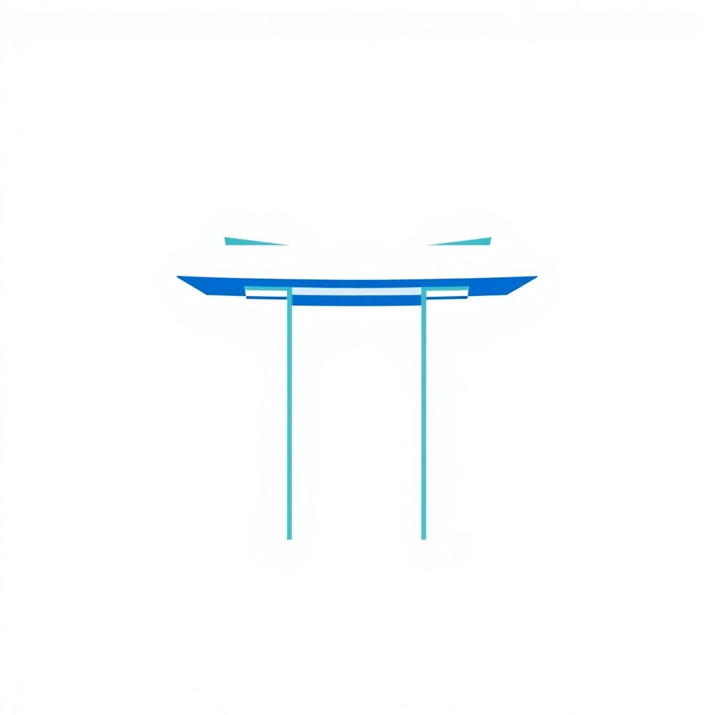 Blue, green, and white vector logo of a modern monument on a solid white background, showcasing minimalistic design ideas.