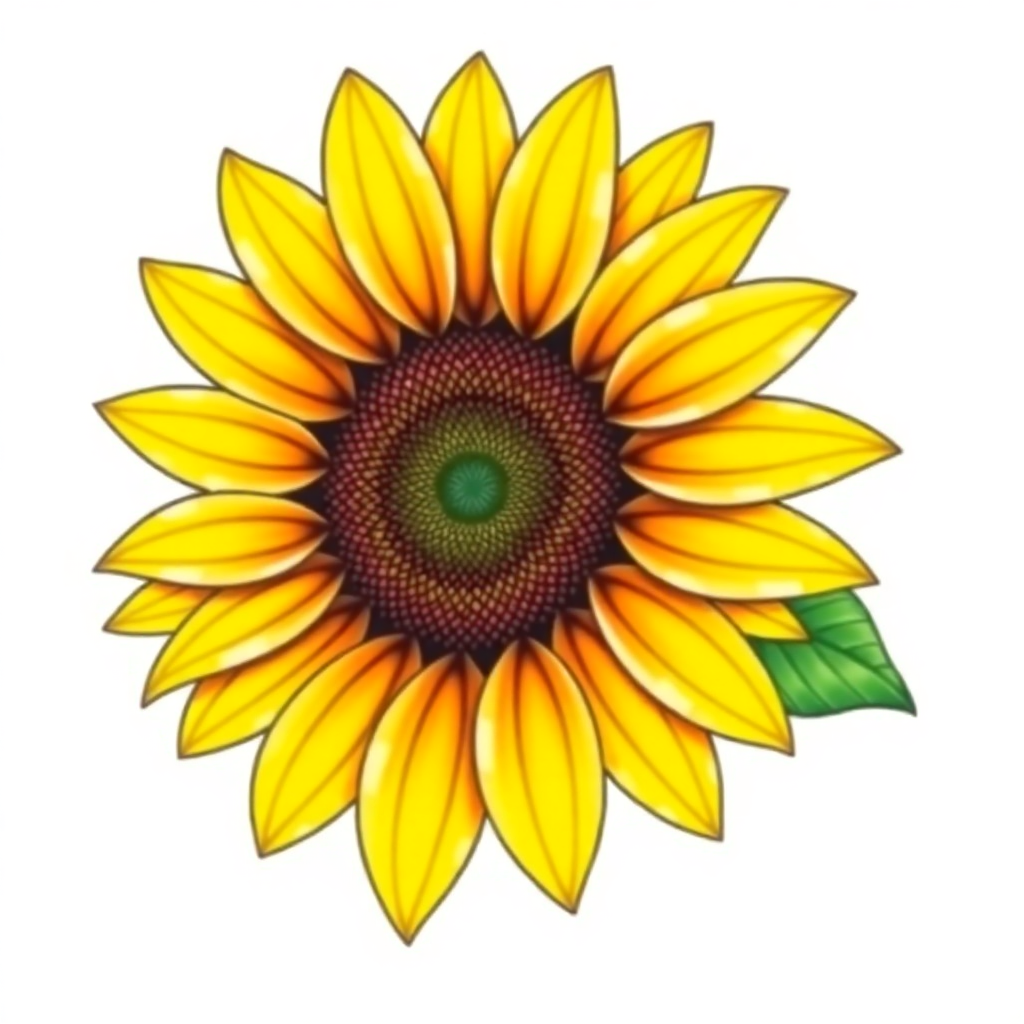 Realistic sunflower tattoo design with vibrant yellow petals and rich brown center, perfect for an AI tattoo generator.