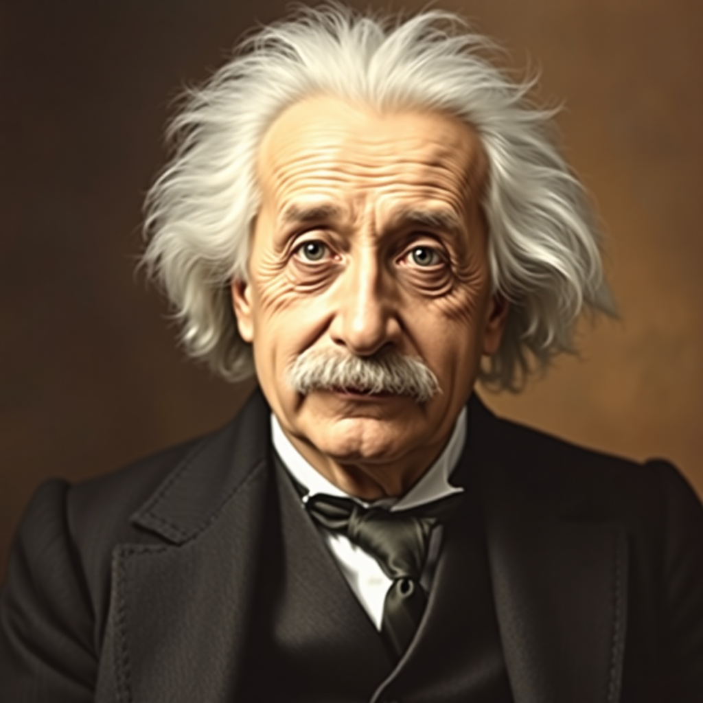 A realistic Victorian-style portrait of Albert Einstein.
