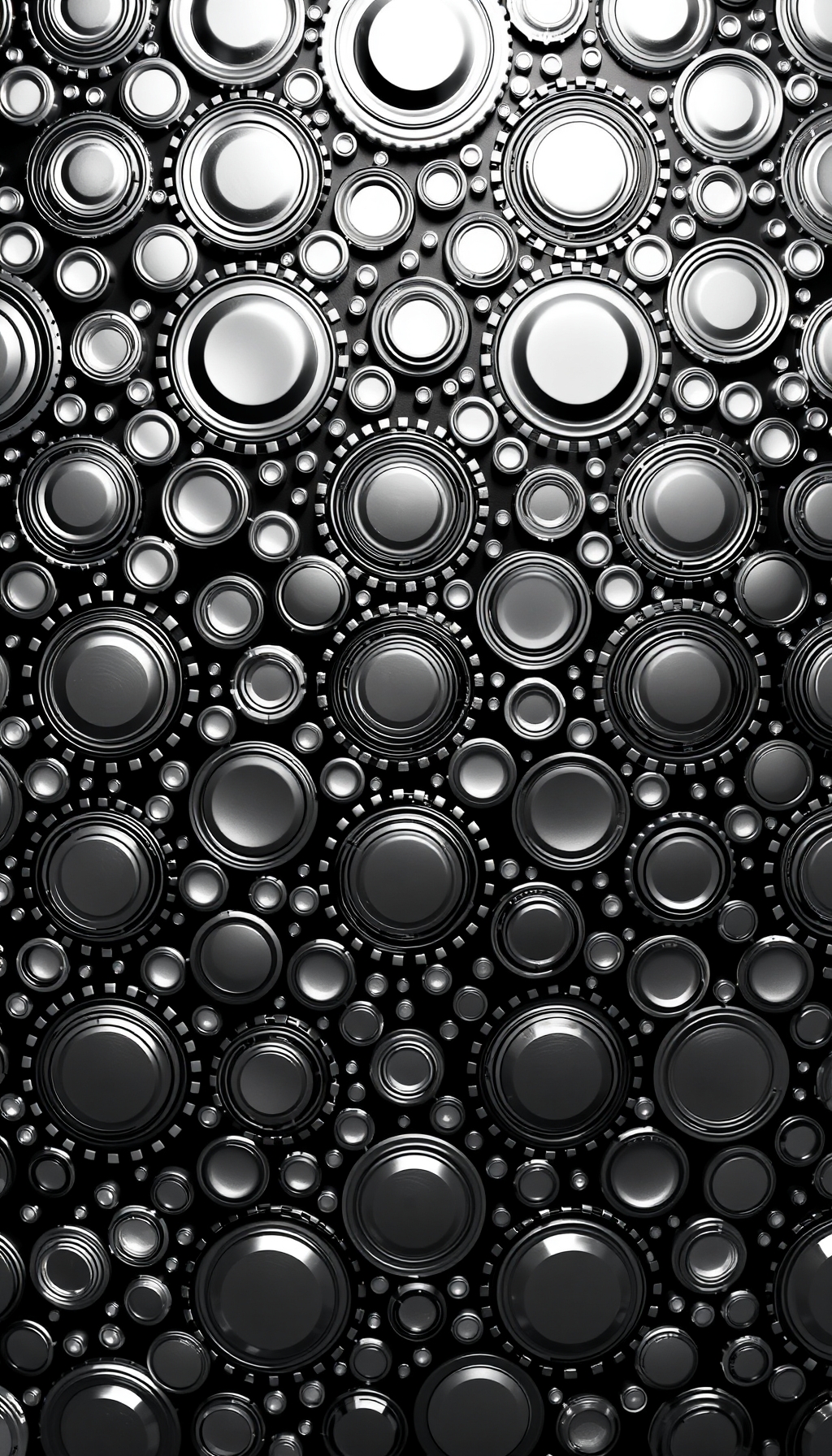 A seamless monochrome pattern featuring intricate circles of varying sizes arranged in a visually captivating layout.
