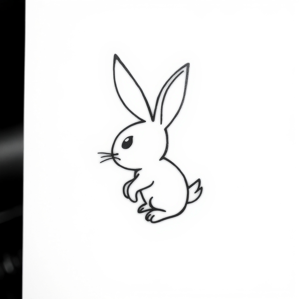 small simple and elegant Playboy Bunny outline tattoo in black ink on solid white background

