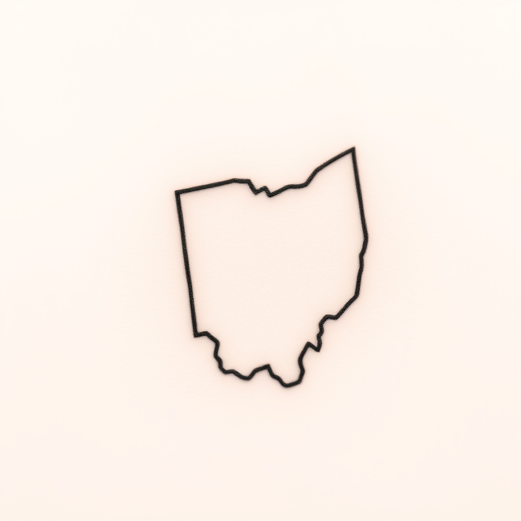 small Ohio state outline tattoo, simple black line drawing on a solid white background
