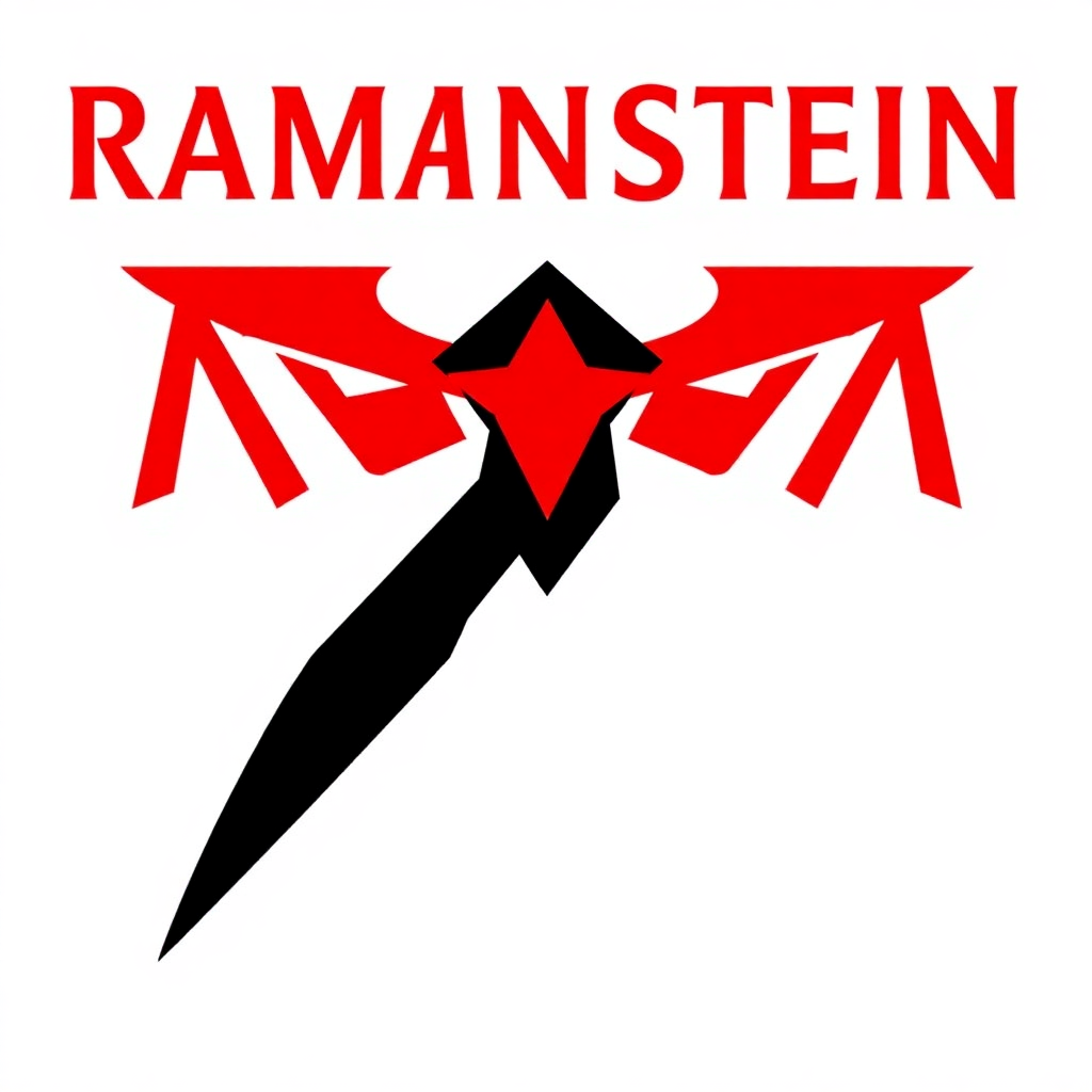 Bold red and black angular geometric logo inspired by Rammstein's album art, ideal for striking rammstein tattoo ideas.