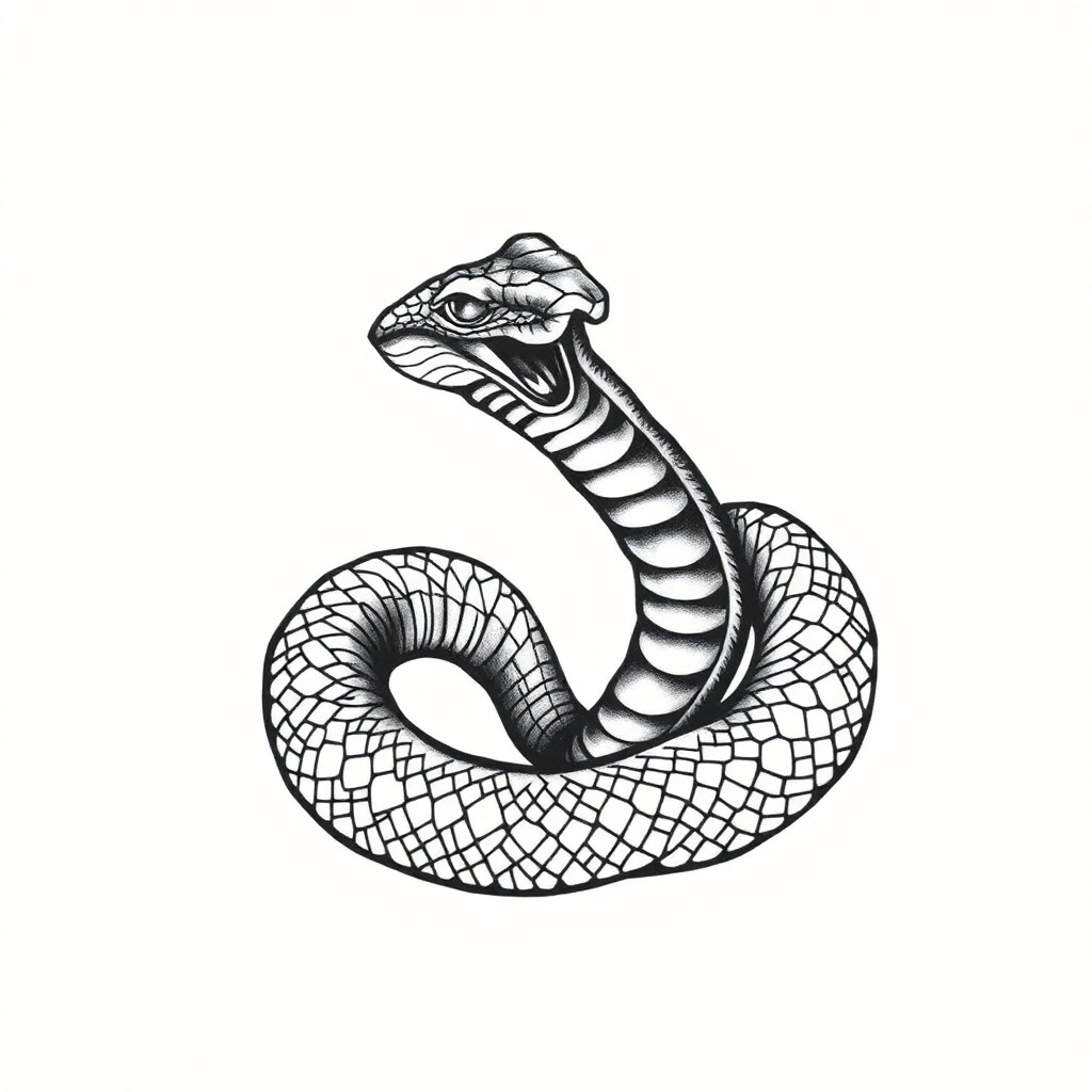 Intricate blackwork tattoo design of a coiled viper with detailed scales, perfect for a snake tattoo generator inspiration.
