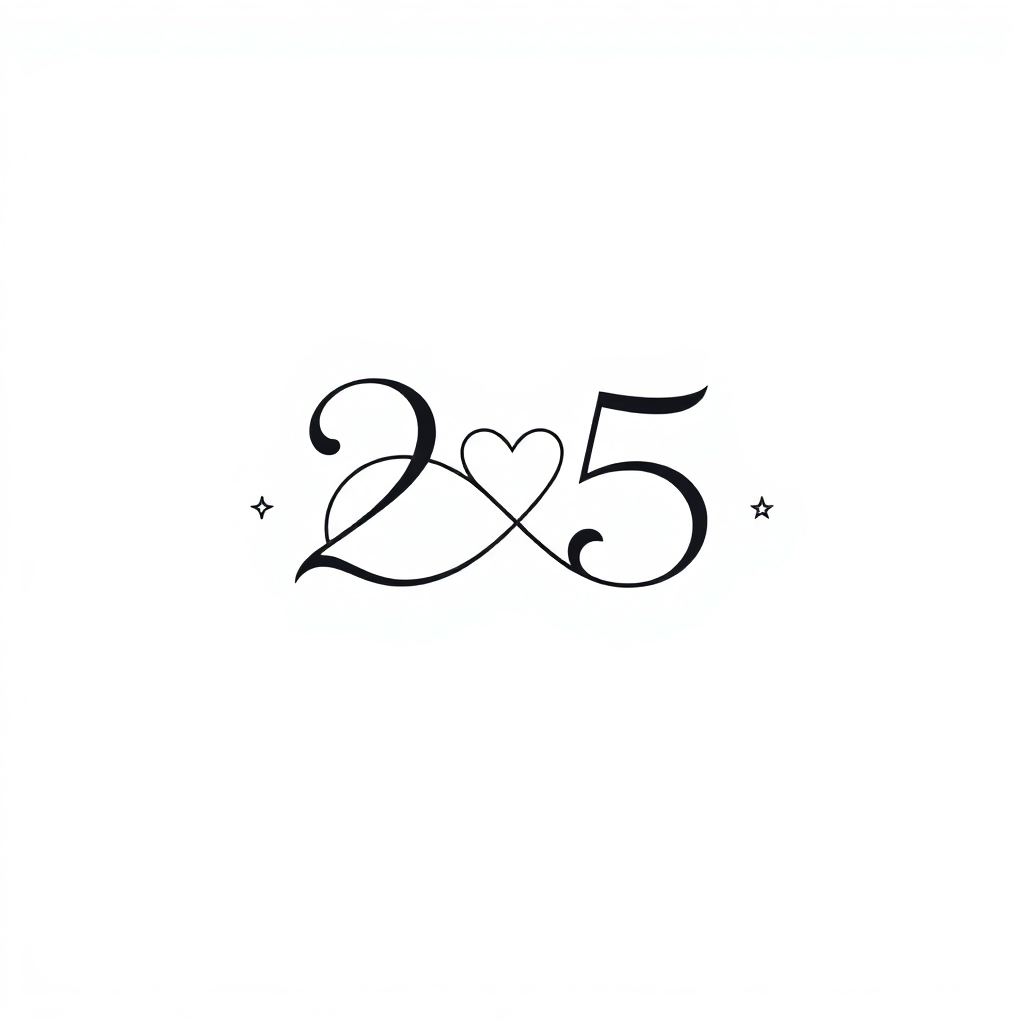 Delicate "25" intertwined with an infinity symbol, adorned with stars, symbolizes everlasting love for anniversary tattoos.