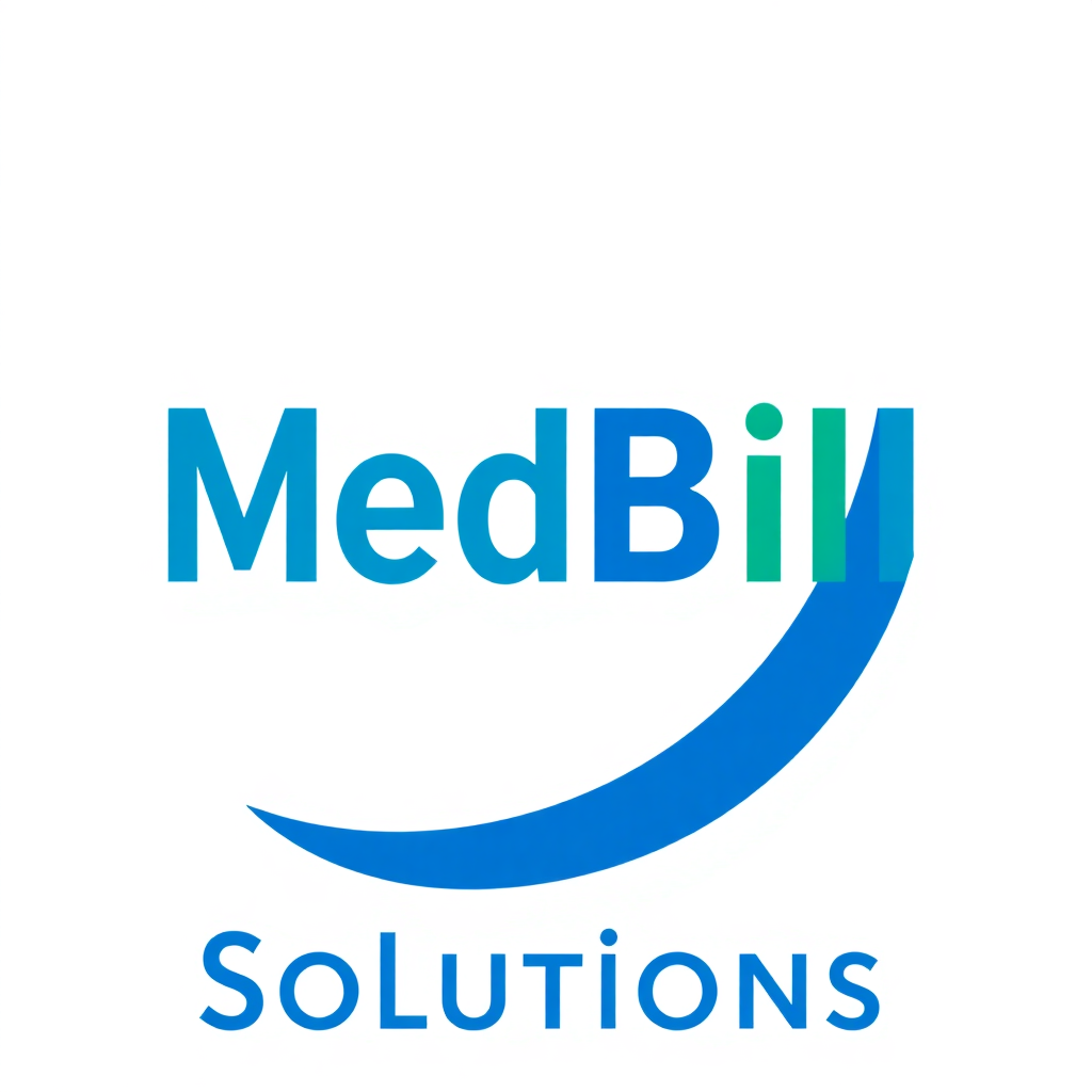 Blue and green vector logo for MedBill Solutions on a solid white background, showcasing a modern medical billing design.