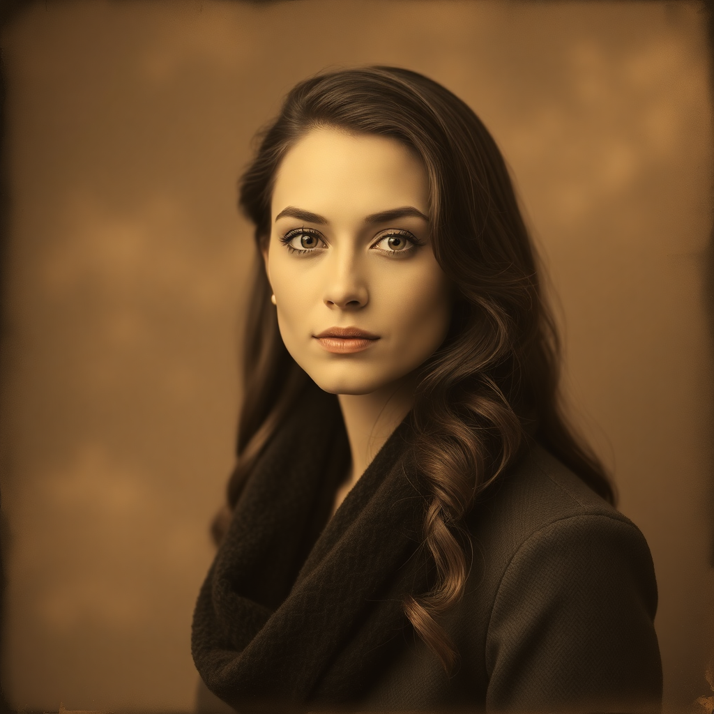 A stunning vintage portrait with a sepia tone effect applied, capturing a timeless look.
