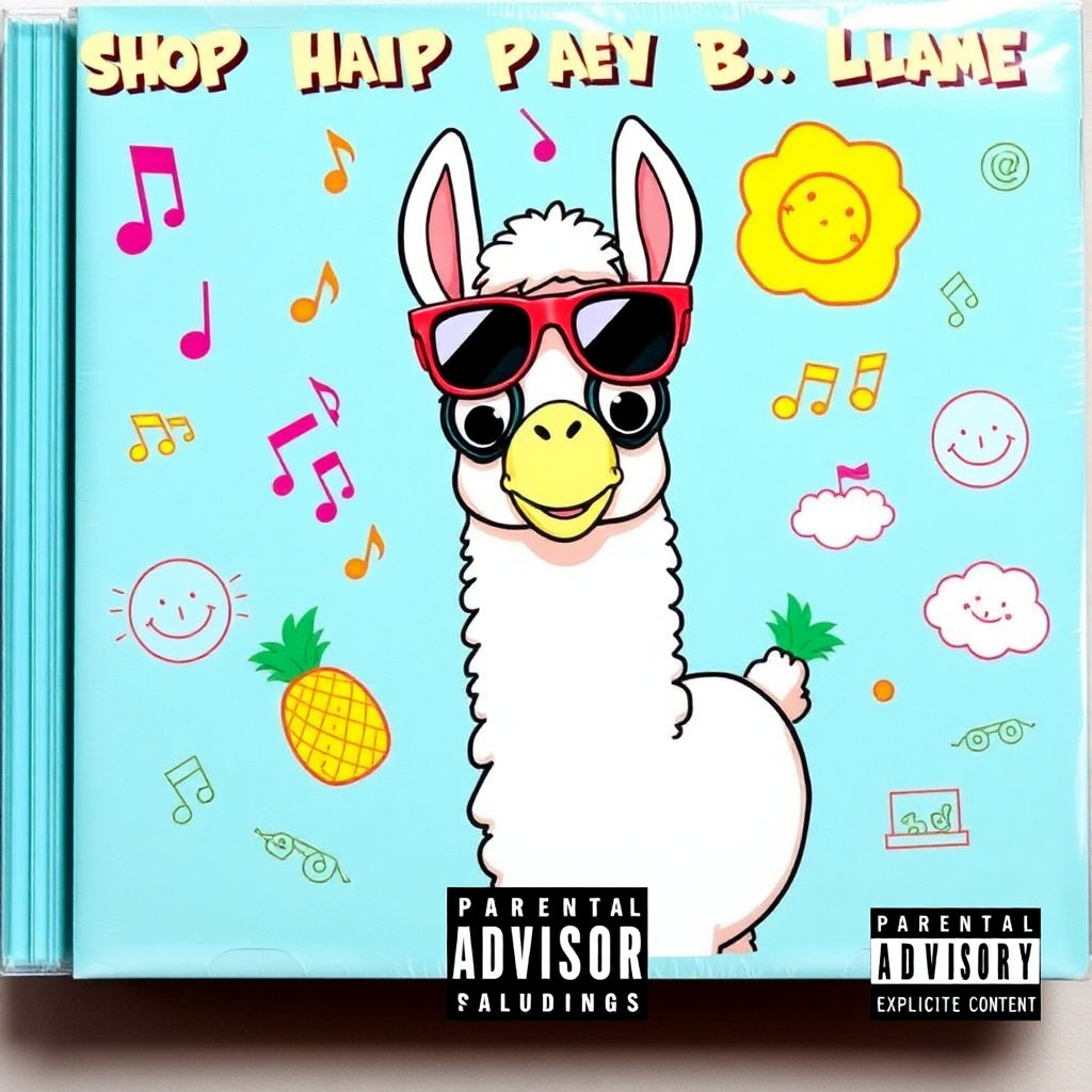Colorful cartoon album cover featuring a whimsical character and a prominent "Parental Advisory: Explicit Content" label, perfect for meme creation.